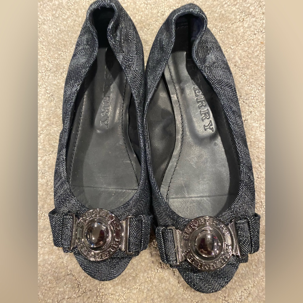 Burberry Black Open Toe Denim Ballet Flats Size 40